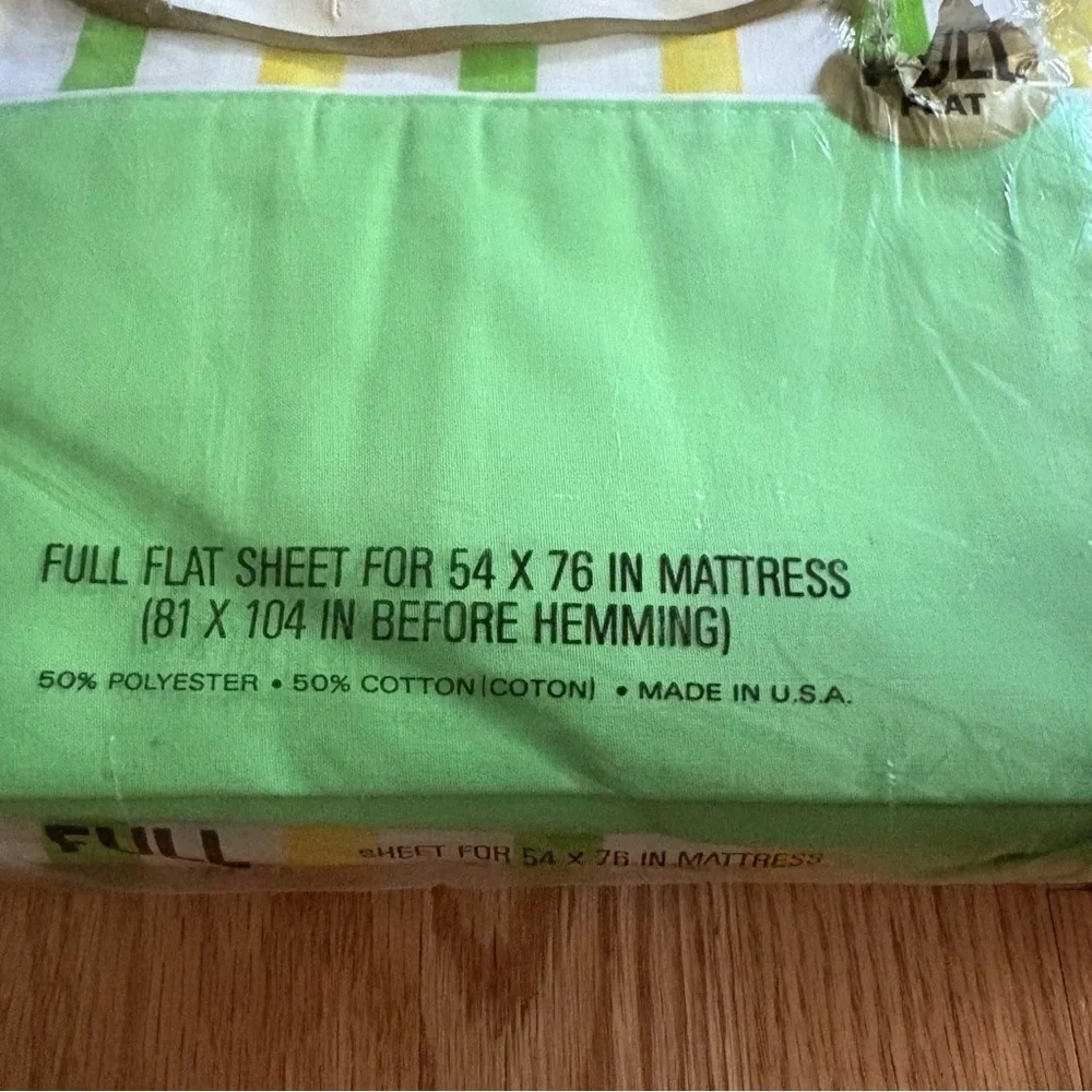 Vintage Cannon Monticello Green and Yellow Striped Sheet Set NEW Full 70s 80s 90